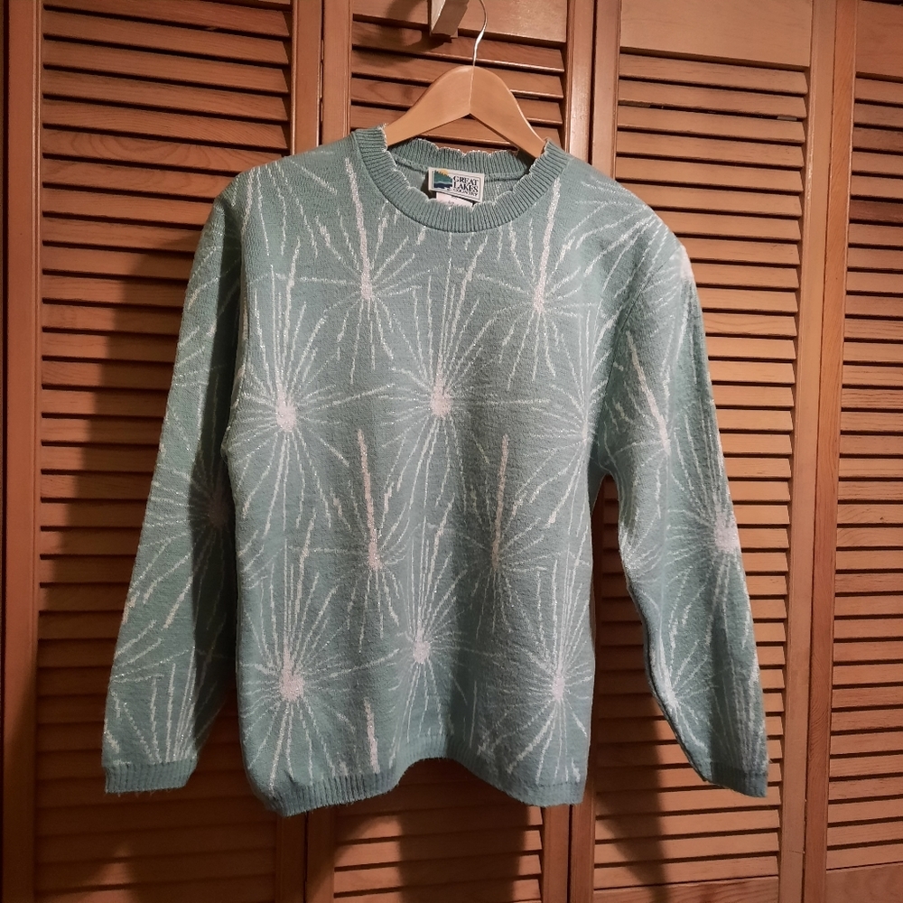 Great Lakes Country Teal and white sparkle women's sweater.